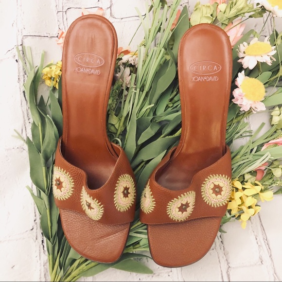 👑CIRCA JOAN & DAVID RUST BROWN EMBROIDERED SLIDES - Picture 2 of 8